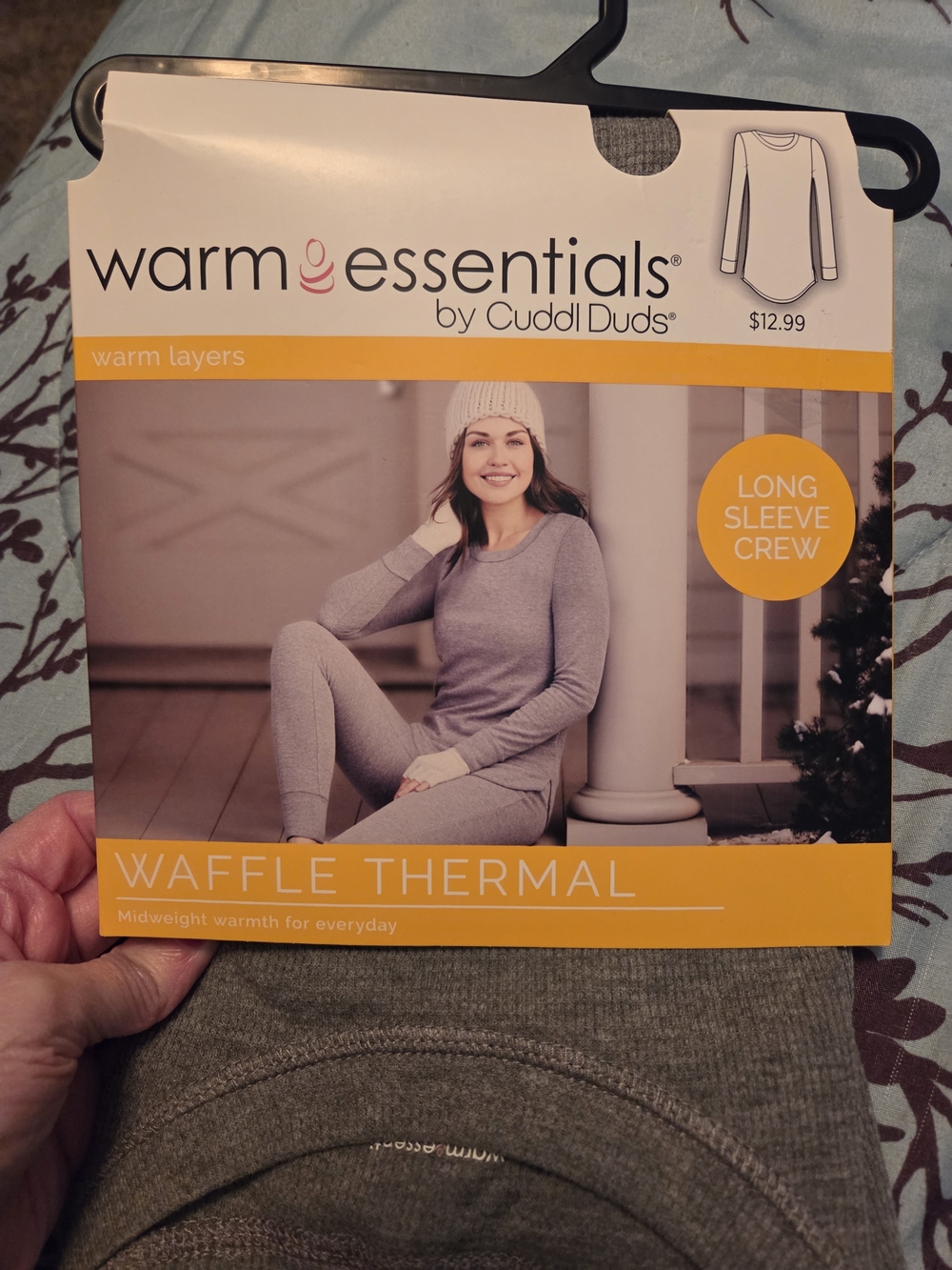 Warm Essentials by Cuddl Duds Waffle Thermal Long Sleeve Crew - Gray NWT